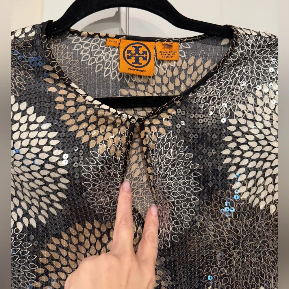 TORY BURCH Sequined Silk Dress With Pinhole Detail Size 2 cocktail party luxury